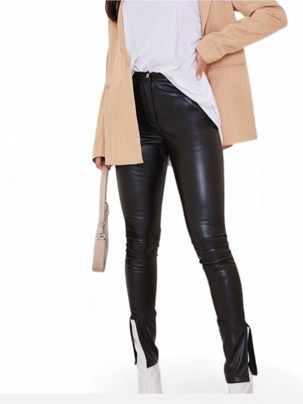 PrettyLittleThing Pants Sz 12 Blk Faux Leather Split Hem Trousers Special Event